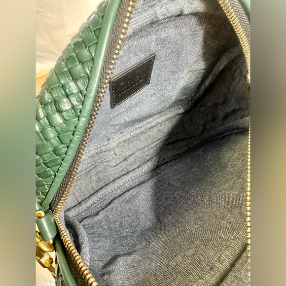 CLARE V Midi Sac Basketweave Leather Emerald Green Evergreen Crossbody Bag - Picture 9 of 9